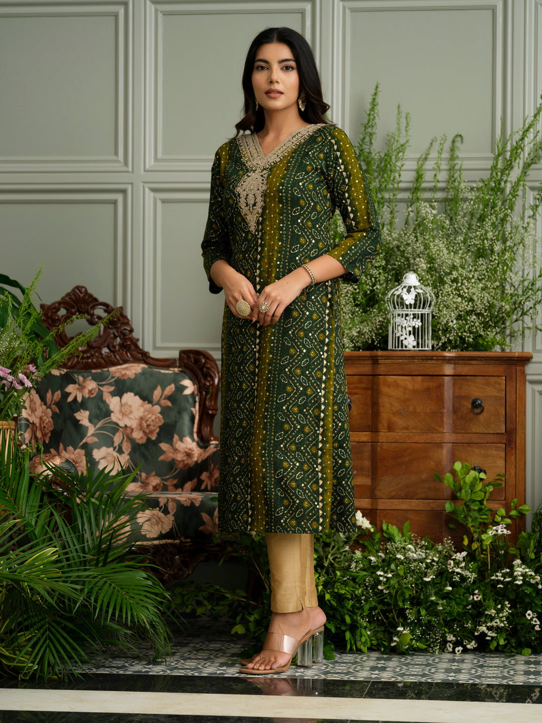 Elegant Bandhani Style Green Kurti for Ethnic Wear