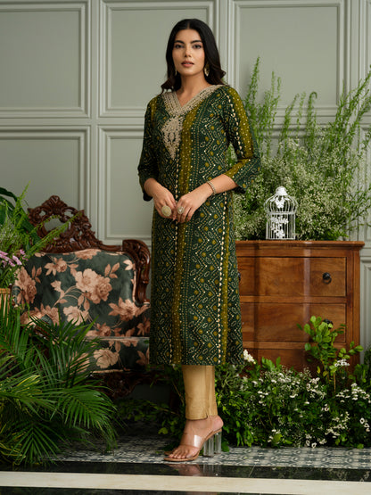 Elegant Bandhani Style Green Kurti for Ethnic Wear