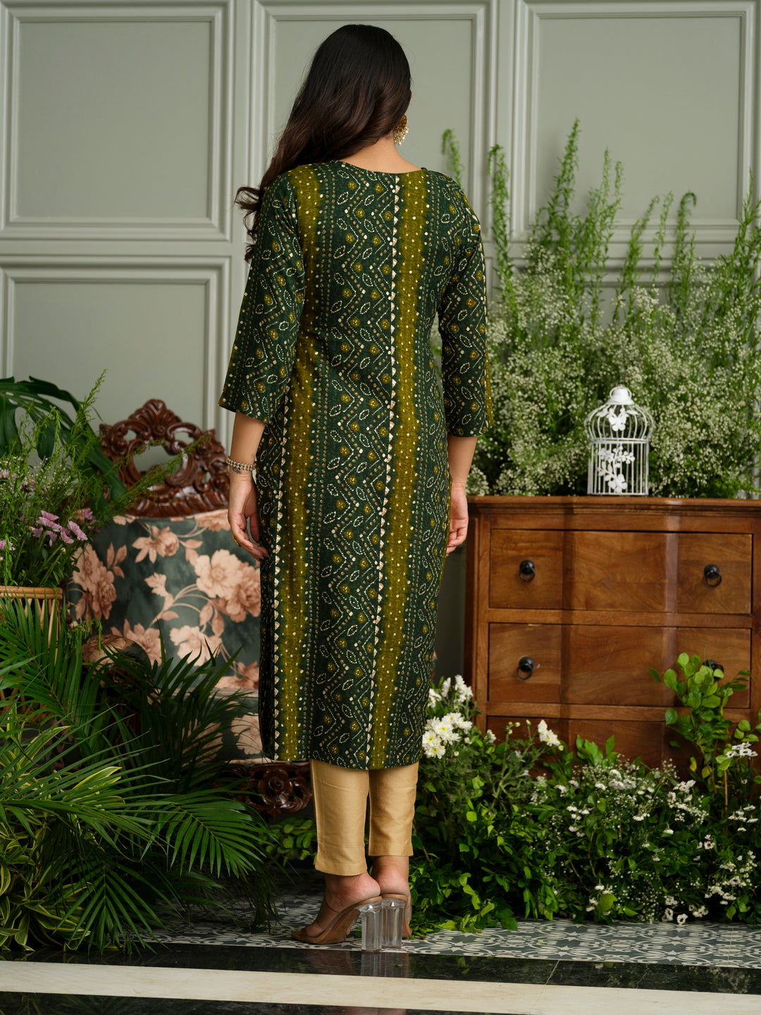 Elegant Bandhani Style Green Kurti for Ethnic Wear