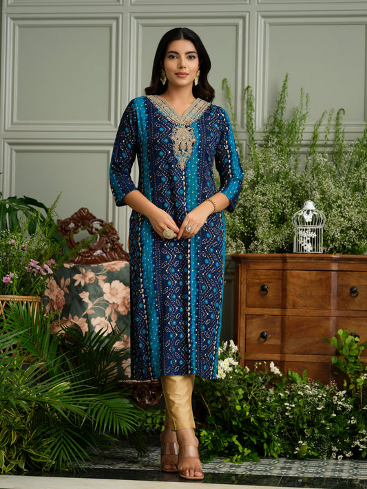Elegant Bandhani Style Blue Kurti for Ethnic Wear