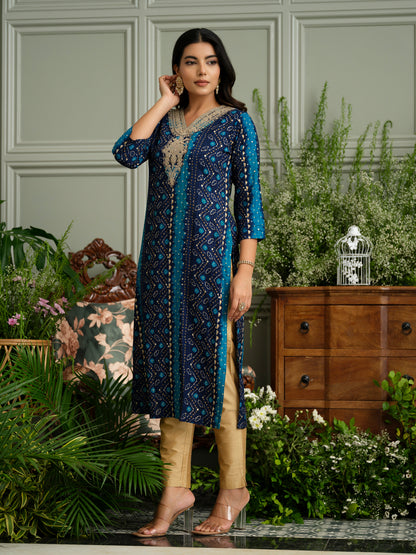 Elegant Bandhani Style Blue Kurti for Ethnic Wear