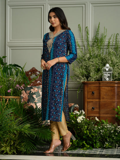 Elegant Bandhani Style Blue Kurti for Ethnic Wear