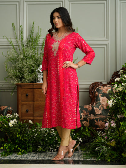 Elegant Bandhani Style Pink Kurti for Ethnic Wear