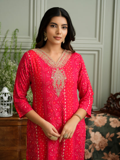 Elegant Bandhani Style Pink Kurti for Ethnic Wear