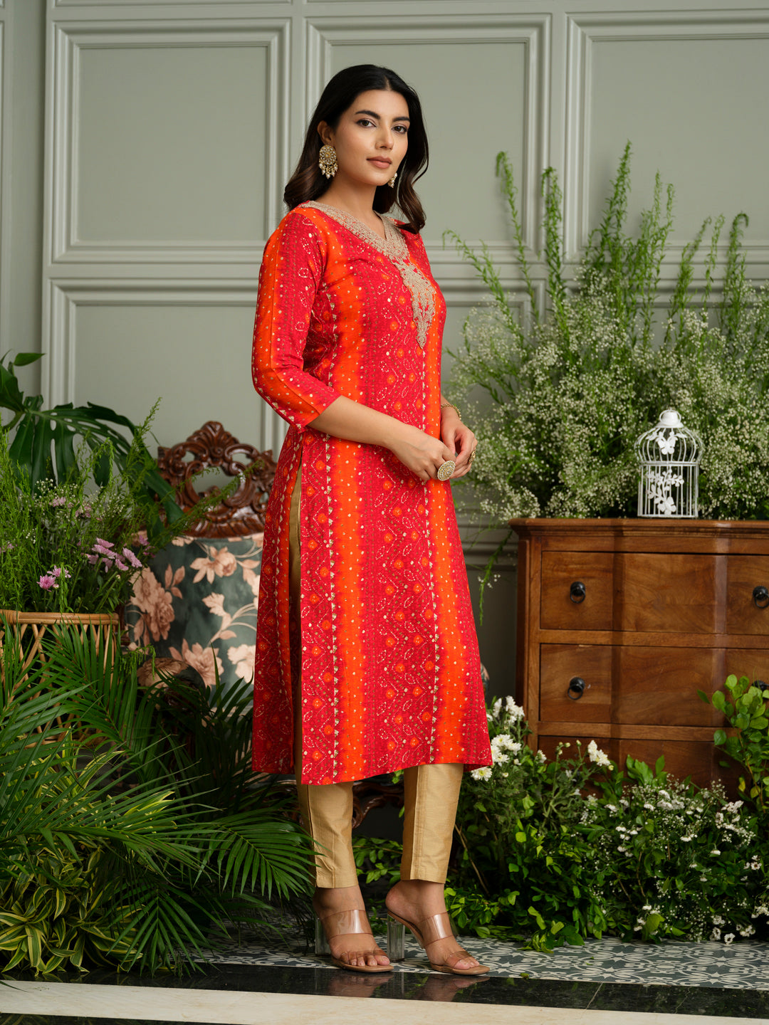 Elegant Bandhani Style Red Kurti for Ethnic Wear