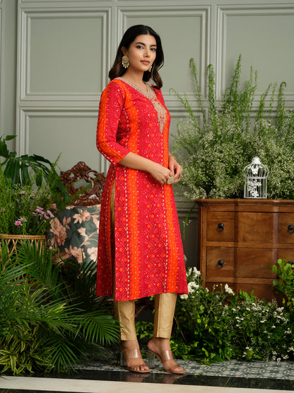 Elegant Bandhani Style Red Kurti for Ethnic Wear