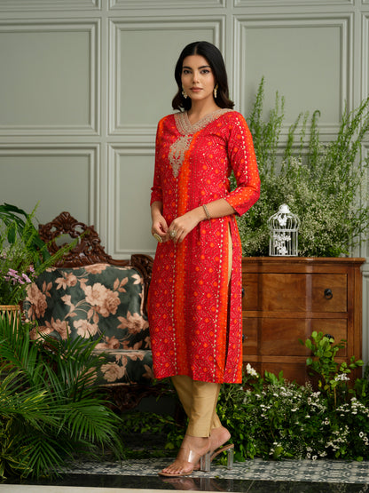 Elegant Bandhani Style Red Kurti for Ethnic Wear