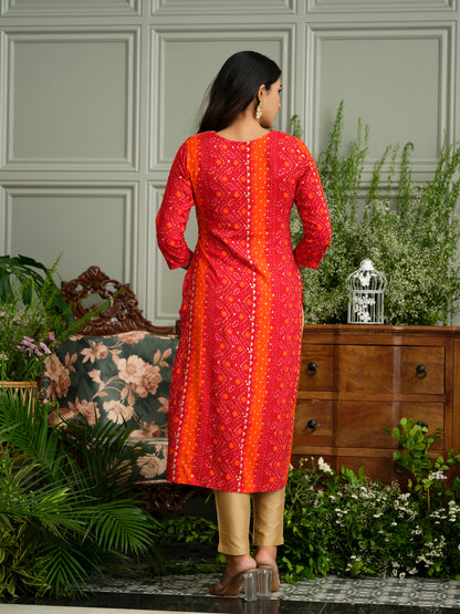 Elegant Bandhani Style Red Kurti for Ethnic Wear