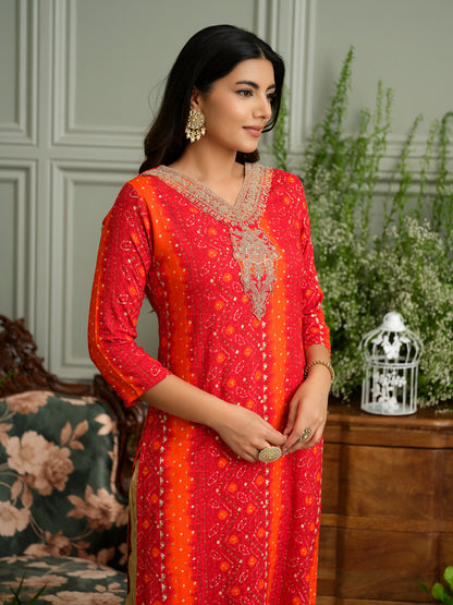 Elegant Bandhani Style Red Kurti for Ethnic Wear
