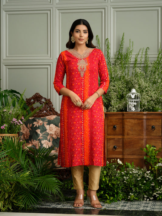 Elegant Bandhani Style Red Kurti for Ethnic Wear