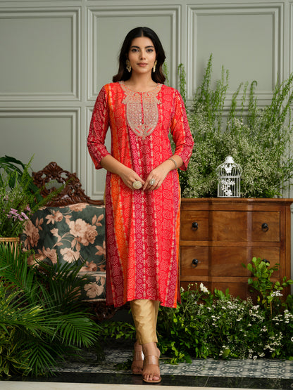 Elegant Bandhani Style Red Kurti for Ethnic Wear