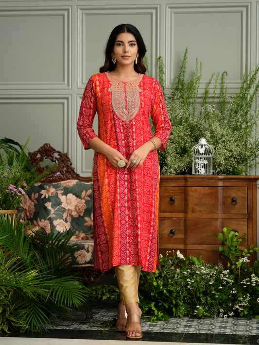 Elegant Bandhani Style Red Kurti for Ethnic Wear