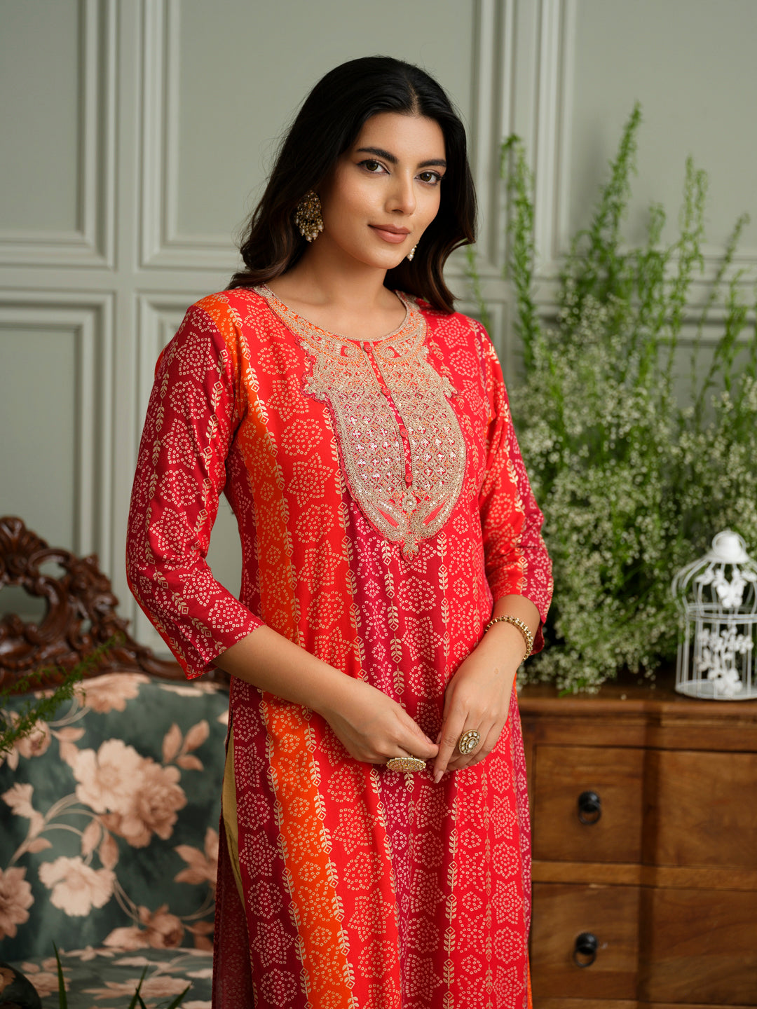 Elegant Bandhani Style Red Kurti for Ethnic Wear