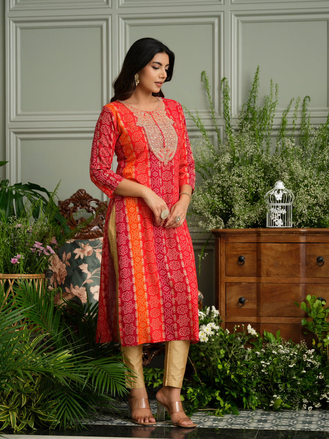 Elegant Bandhani Style Red Kurti for Ethnic Wear