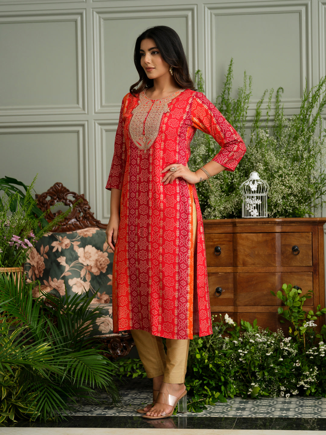 Elegant Bandhani Style Red Kurti for Ethnic Wear