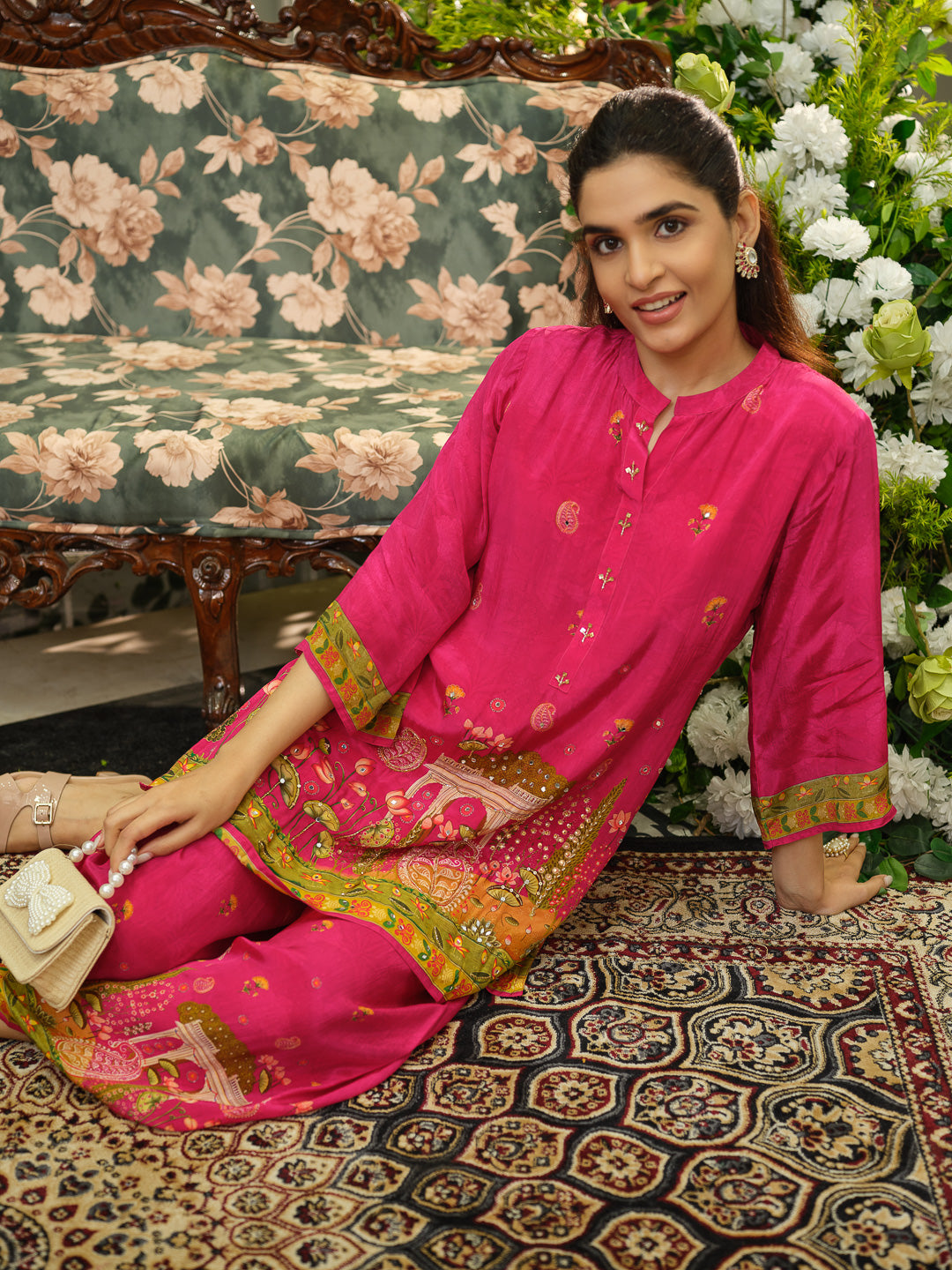 Pink Digital Print Co-ord Set with Handwork