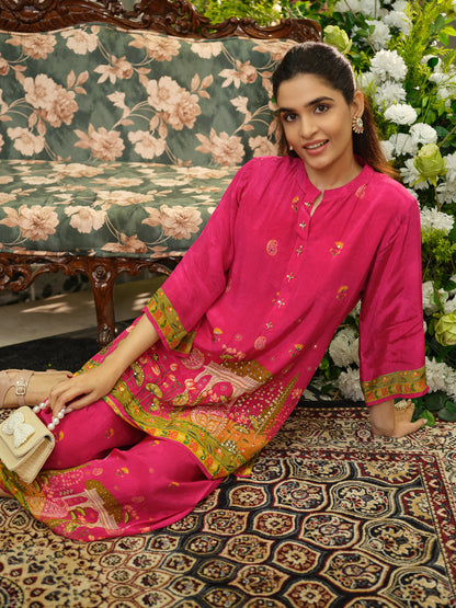 Pink Digital Print Co-ord Set with Handwork