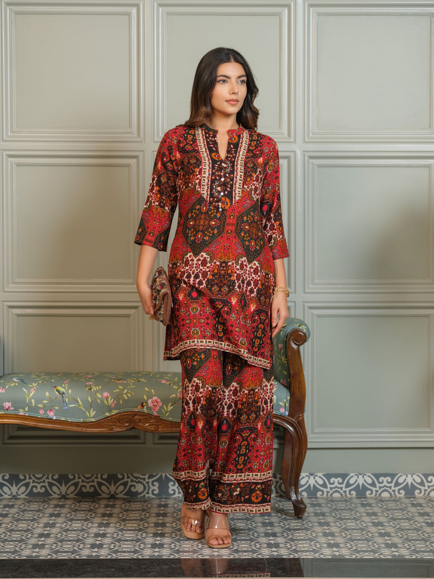 Ajrak Printed Tunic & Palazzo Co-Ord Set