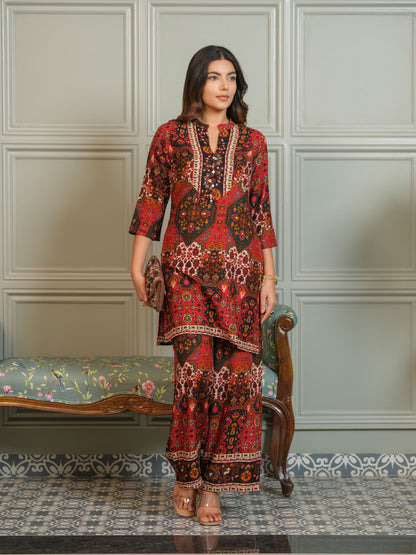 Ajrak Printed Tunic & Palazzo Co-Ord Set
