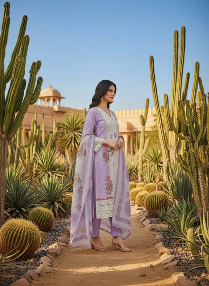 Printed Tissue V-Neck Kurta Trousers & Dupatta