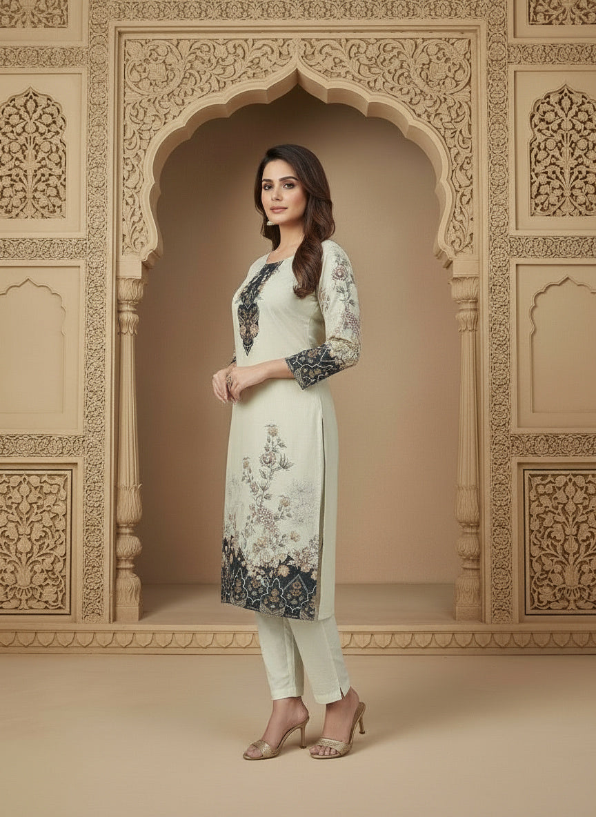 Printed Round Neck Kurta & Trousers Kurta Set