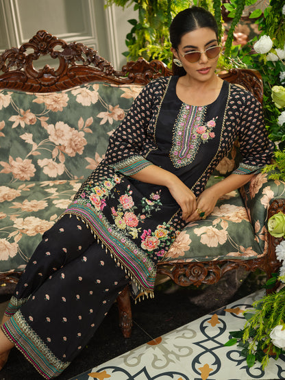 Black Digital Print Co-ord Set with Handwork
