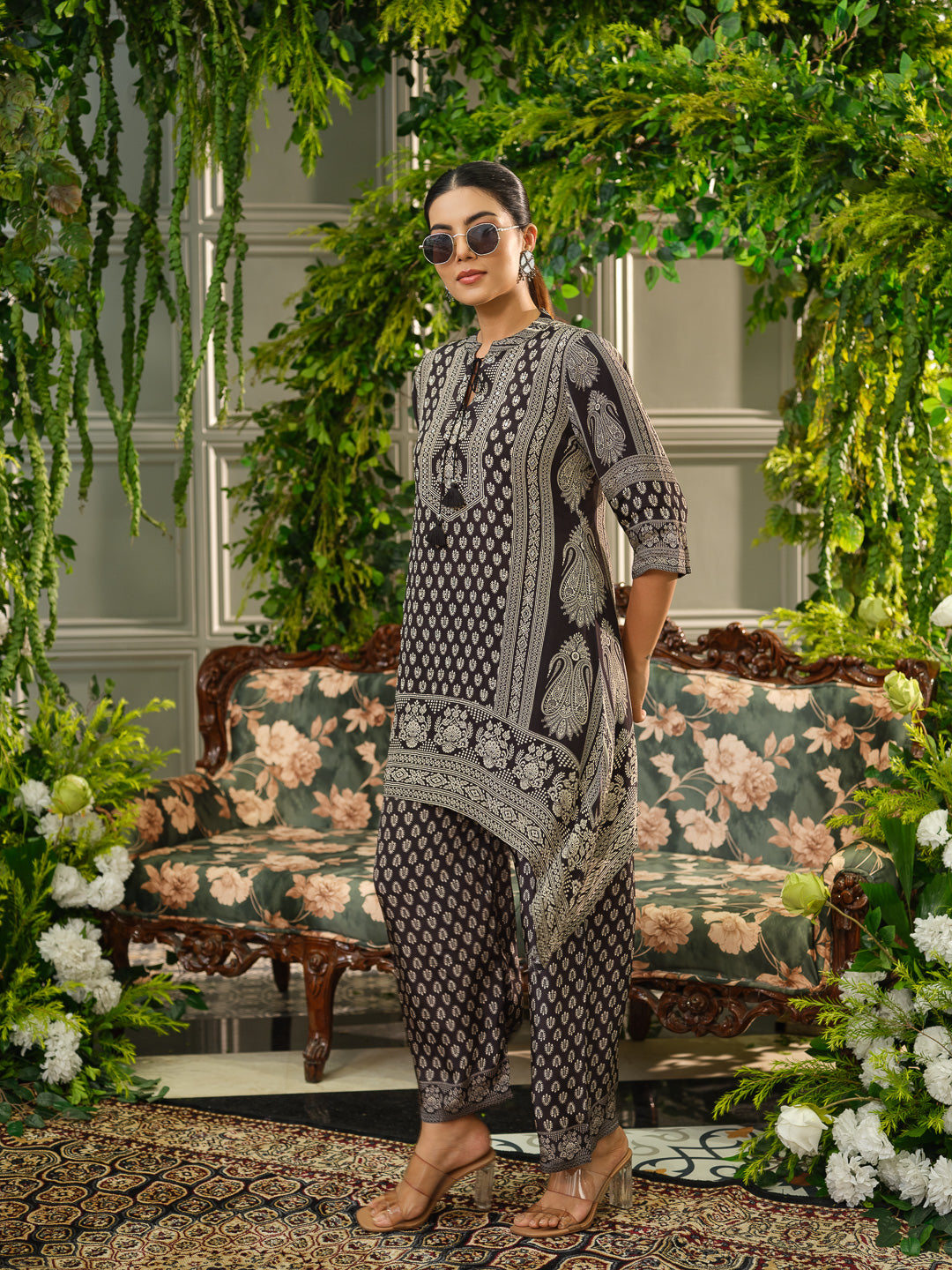 Elegant Black Printed Coord Set with Palazzo Pants