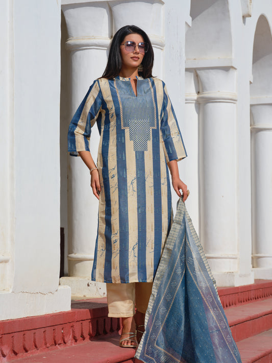 Printed Mandarin Collar Kurta & Trousers Kurta Sets