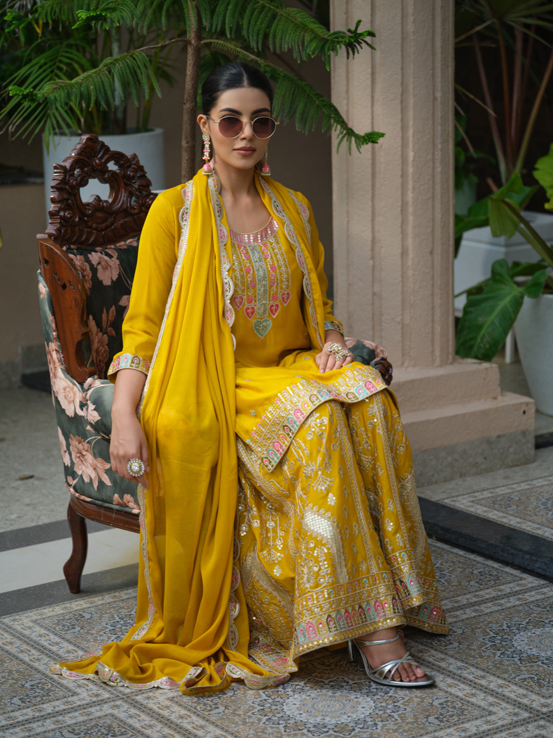 Women Ethnic Motifs Embroidered Kurta with Sharara & Dupatta