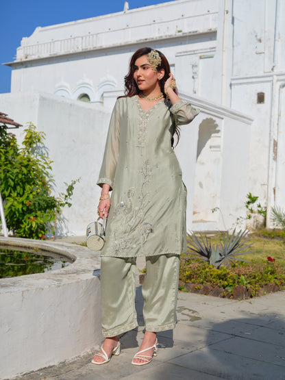 Embroidered V-Neck Kurta & Trousers Kurta Sets