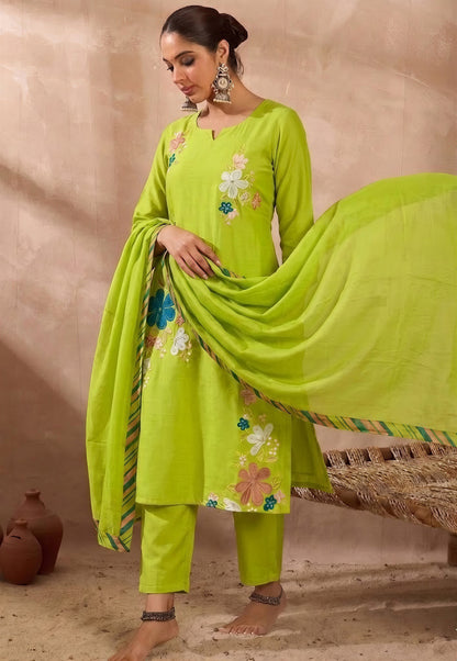 Elegant embroidered kurta set with kurta, trousers, and dupatta