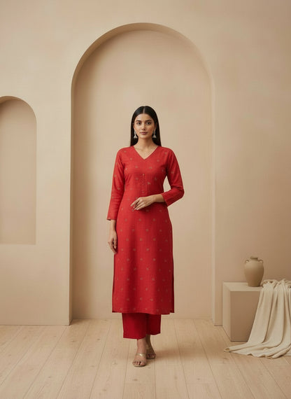 Printed V-Neck Kurta & Trousers With Dupatta