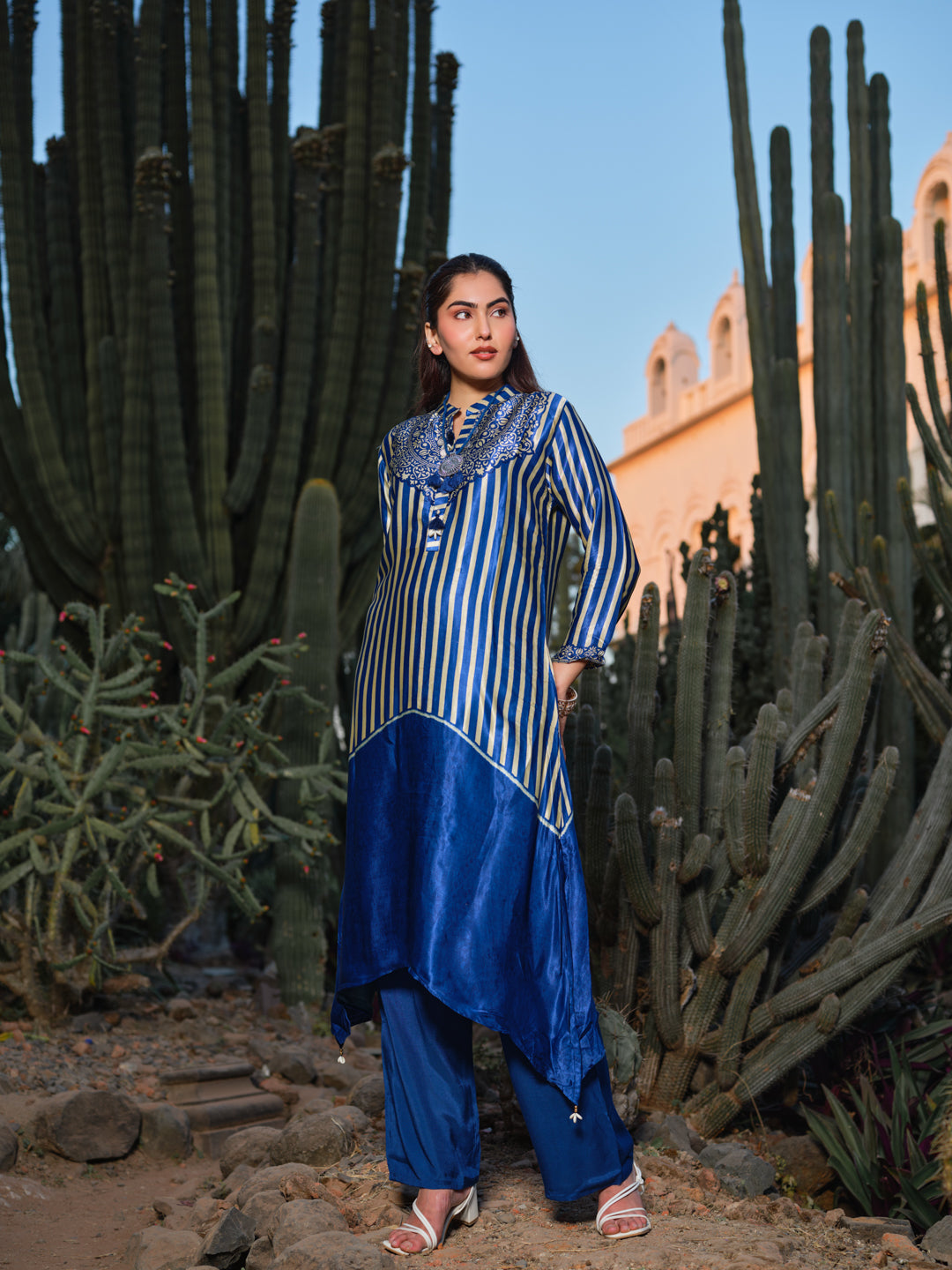 Striped Mandarin Collar Co-Ord Set