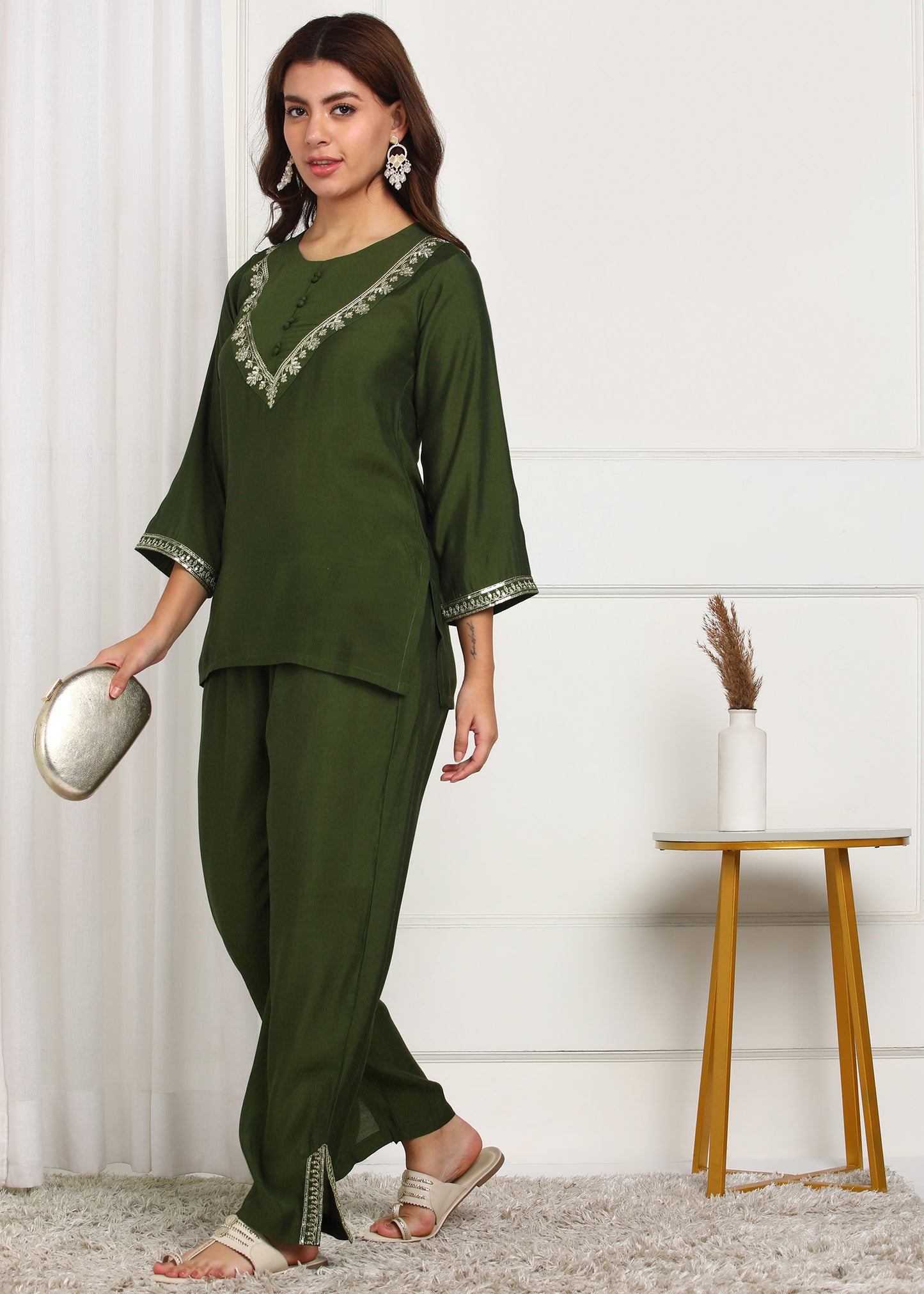 Green Embroidered Co-ord's