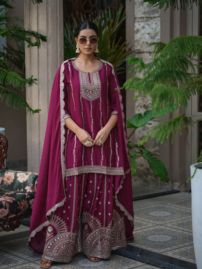 Women Ethnic Motifs Embroidered Kurta with Sharara & Dupatta