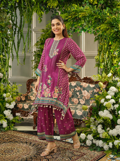 Wine Digital Print Co-ord Set with Handwork