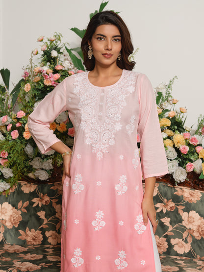 Yoke Design Round Neck Calf Length Straight Kurta
