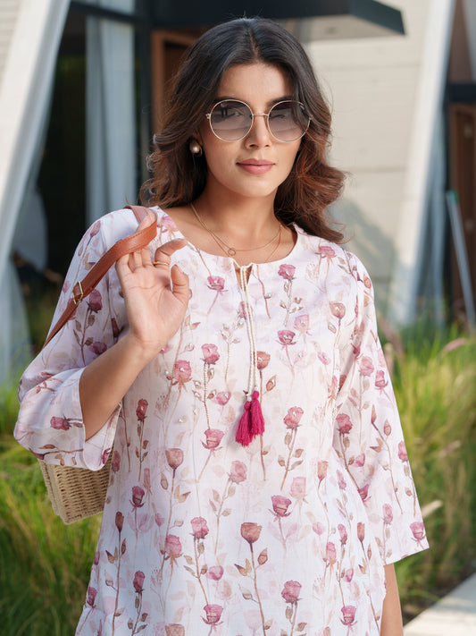 Women Floral Printed Tie-Ups Pure Cotton Tunics