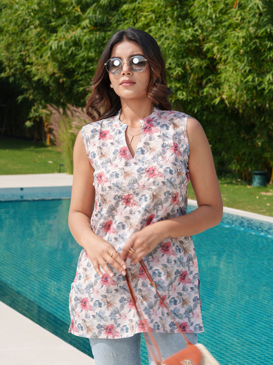 Floral Printed Cotton Straight Tunic