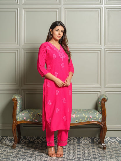 Elegant Lucknowi Chikankari Kurta Pant Set