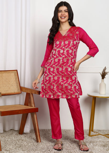 Elegant Pink Embroidered Straight Kurta Set with Dupatta