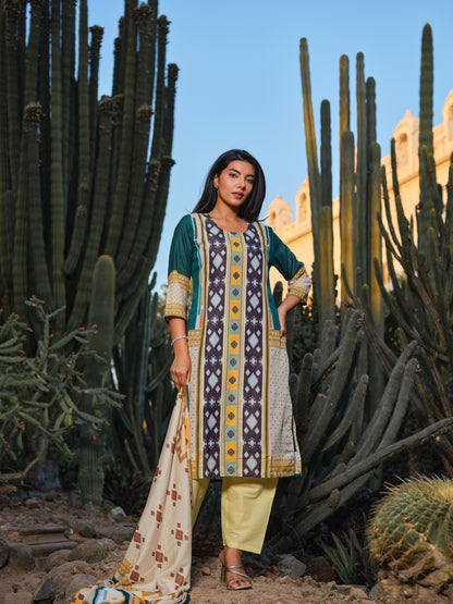 Printed Round Neck Kurta & Trousers Kurta Set