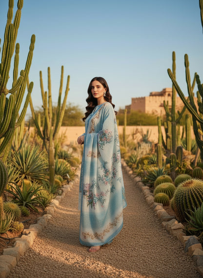 Printed Tissue V-Neck Kurta Trousers & Dupatta