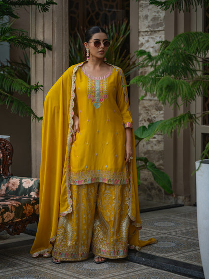 Women Ethnic Motifs Embroidered Kurta with Sharara & Dupatta