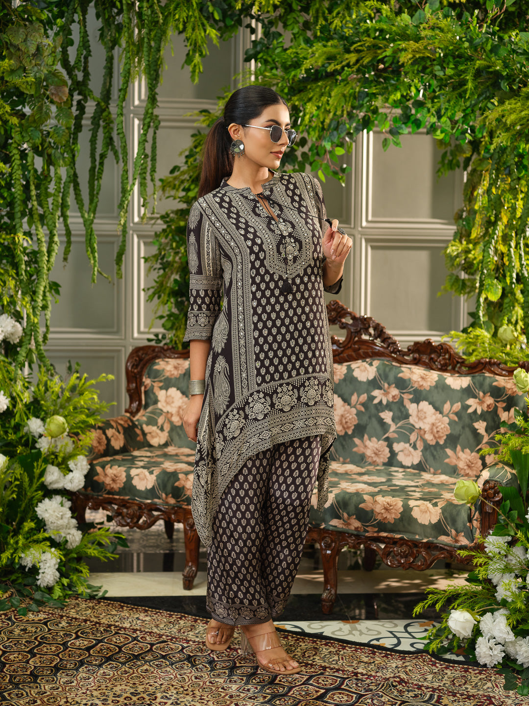 Elegant Black Printed Coord Set with Palazzo Pants