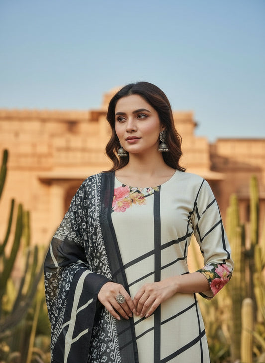 Printed Round Neck Kurta & Trousers Kurta Set