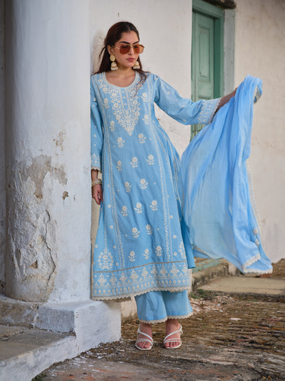 Embroidered Round Neck Kurta & Trousers Kurta Set