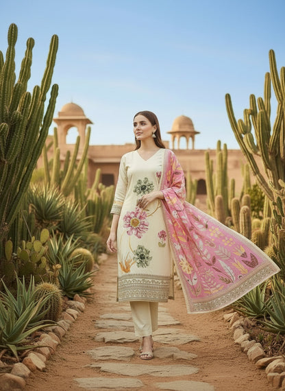 Printed V-Neck Kurta & Trousers Kurta Set