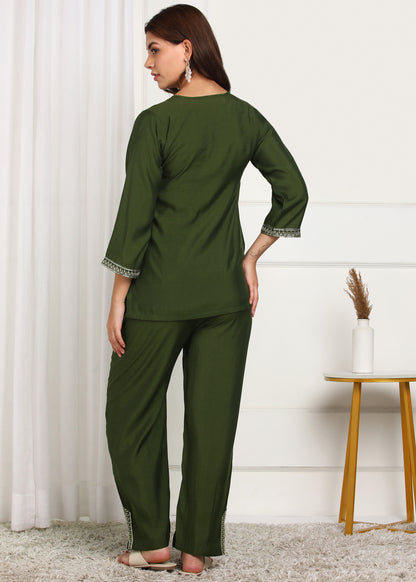 Green Embroidered Co-ord's