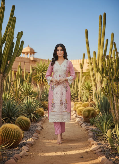 Printed Tissue V-Neck Kurta Trousers & Dupatta